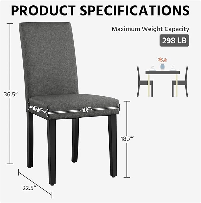 Yaheetech Dining Chairs Set of 6 Fabric Upholstered Parson Kitchen Chairs - Image 3