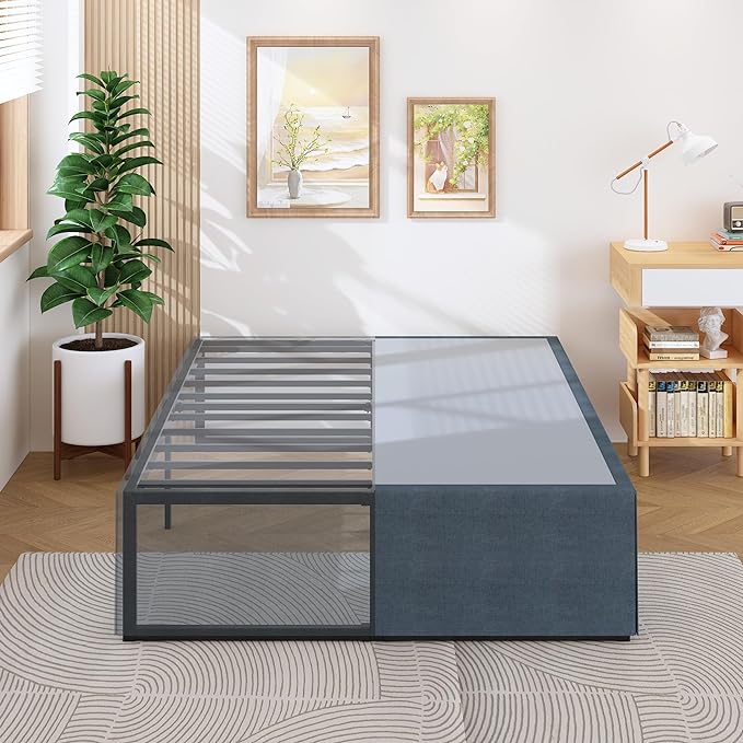 18 Inch King Bed Frame with Storage Bed Cover Skirt, Heavy Duty Metal Full by Lutown-TeenHome
