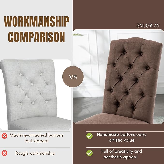 Tufted Upholstered Parsons Dining Chair Set Fabric Diner Accent Stylish Modern - Image 5