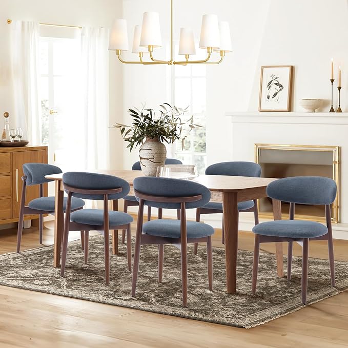 COLAMY Wooden Dining Chairs Set of 4, Modern Fabric Upholstered Kitchen Chairs - Image 6