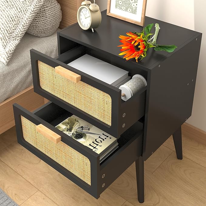 Rattan Nightstand, Wood End Table, Side Table - Image 2