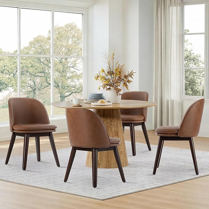 Wooden Dining Chairs Set of 2, Faux Leather Upholstered Modern Dining Room - Image 6