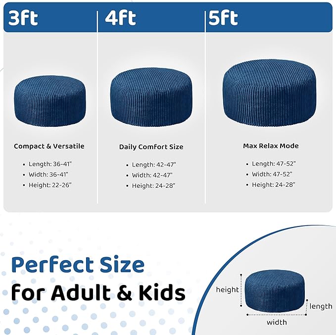 HABUTWAY 5FT Bean Bag Chair, Memory Foam Beanbag Chair - Image 2