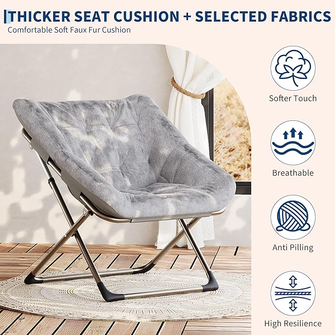 Comfy Chair for Adults, Foldable Living Room Chairs, Soft Faux Fur Folding - Image 5