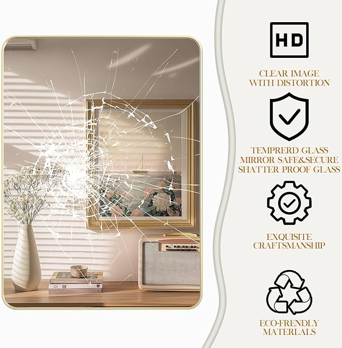 48×36 Glod Bathroom Mirror, Rectangular Bathroom Vanity Mirror - Image 4