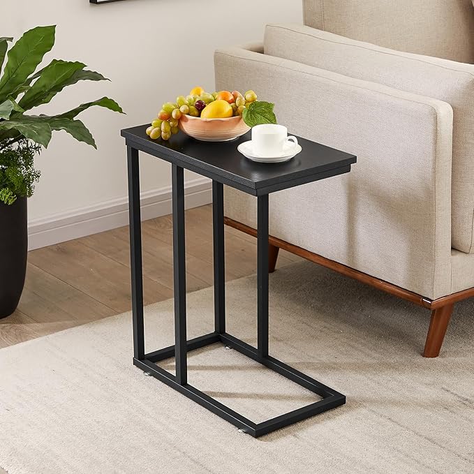 VECELO C Shaped End Side Table for Sofa Couch and Bed Snack TV Tray for Living - Image 4