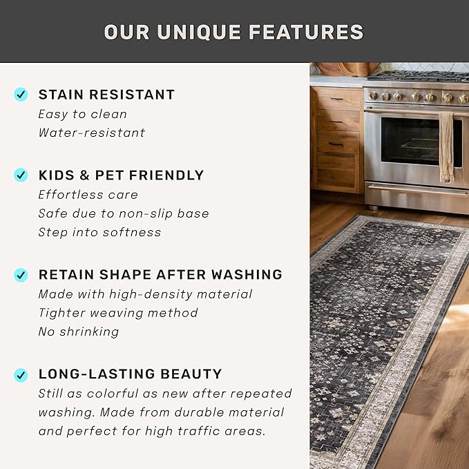 Black Washable Long Runners for Hallways, Entryway Indoor Rug, Non Slip Rubber - Image 7