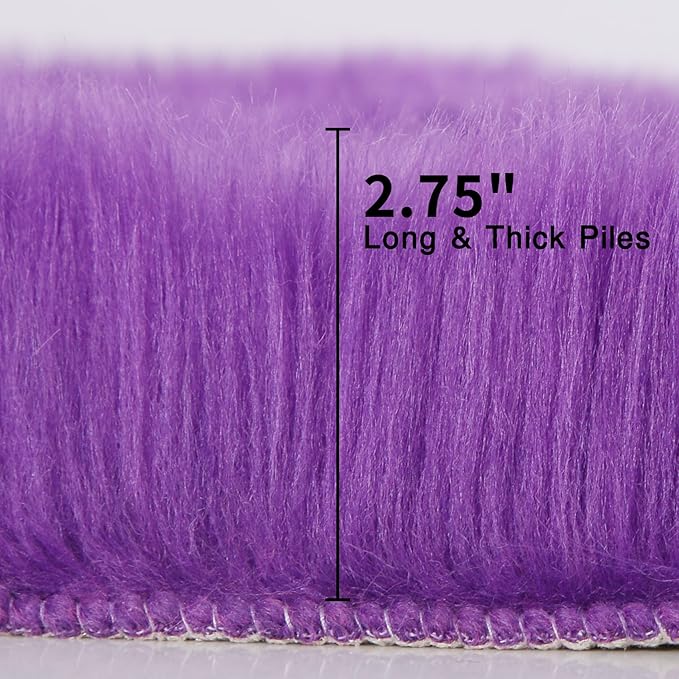 duduta Purple Faux Sheepskin Runner Rugs 2x6 ft, Fluffy Shag Bedroom Rug Fur - Image 3