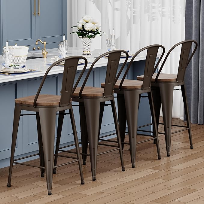 Yongqiang 24 inch Bar Stools Set of 4 Kitchen Counter Height Bar Chairs High - Image 4
