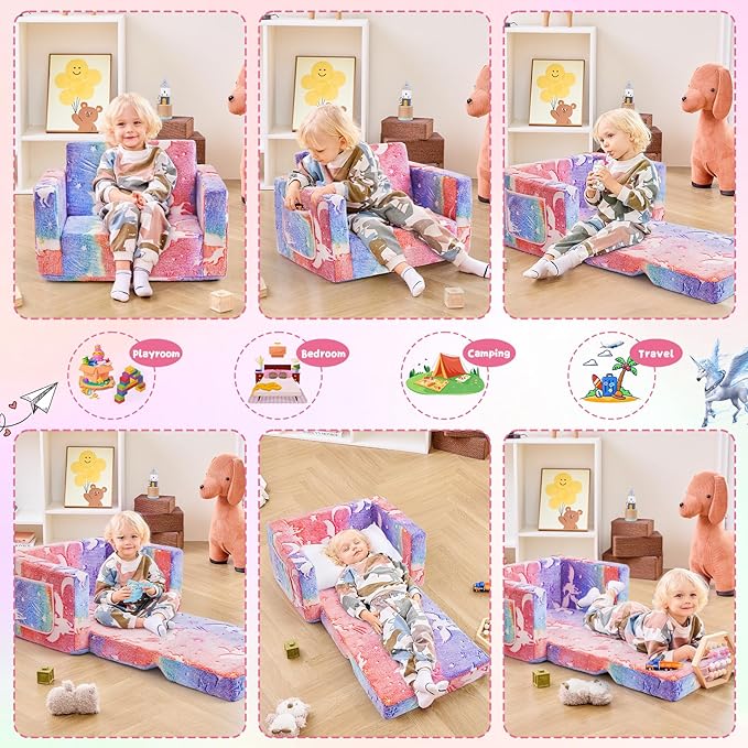 Toddler Chair Comfy, 2-in-1 Soft Toddler Couch Fold Out - Image 4