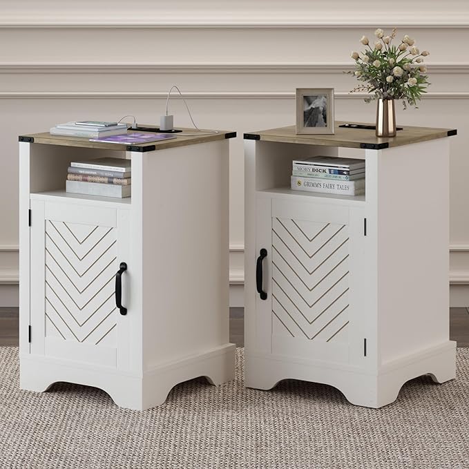 RoyalCraft Nightstand Set of 2, Tall Farmhouse Bedside Table - Image 7