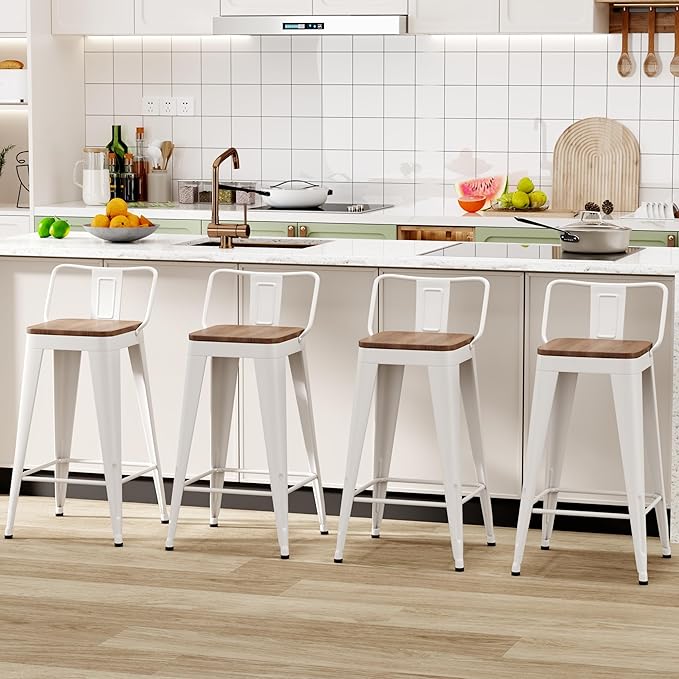 WENTMENT Metal Bar Stools Set of 4 Counter Height Stools Barstools by WENTMENT