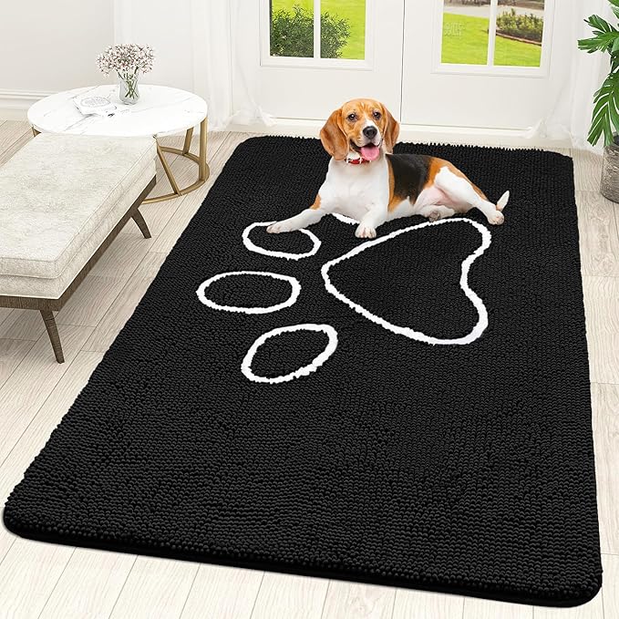 OLANLY Door Mat for Muddy Dog Paws 59x35, Ultra Absorbent Chenille Mud Doormat by OLANLY