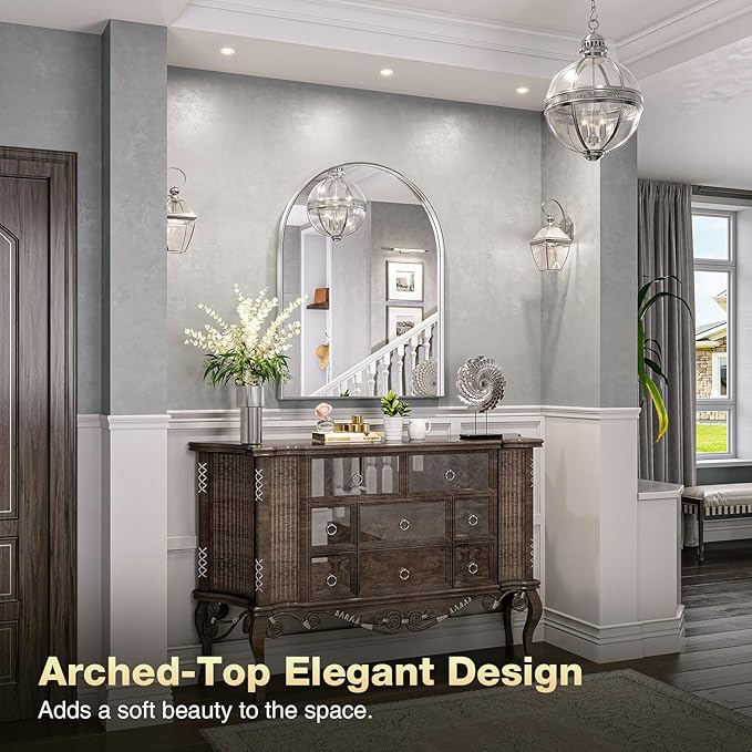 Brightify Arched Mirror, Arched Wall Mirror, 24 x 32 Inch Silver Arch Mirror - Image 4