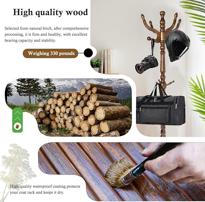 Coat Rack Stand, Solid Wooden Coat Tree - Image 4