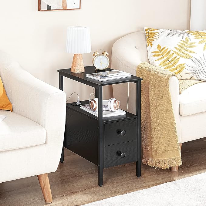 HOOBRO End Table with Charging Station, Narrow Side Table with 2 Drawer & USB - Image 7