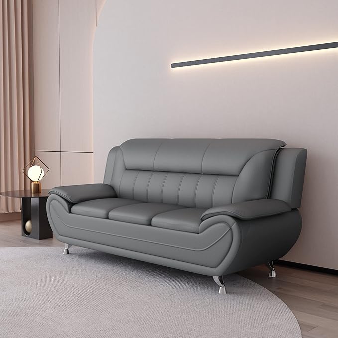 Container Furniture Direct Michael Modern Faux Leather Upholstered Stainless - Image 4