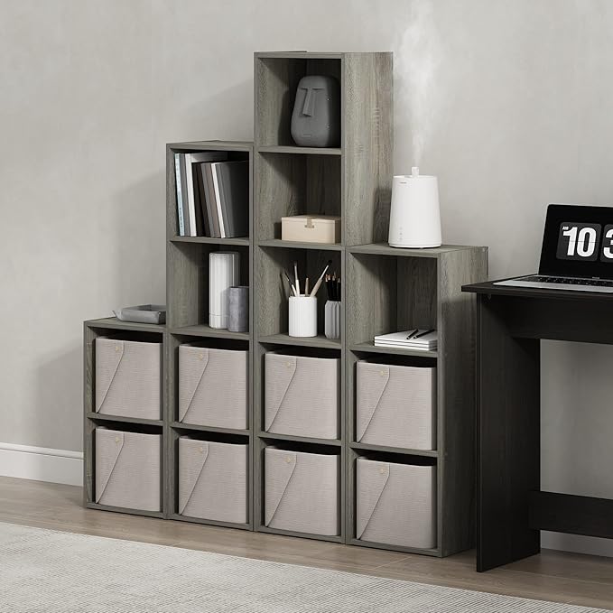 Furinno Luder Bookcase / Book / Storage, 2-Tier Cube, French Oak - Image 2
