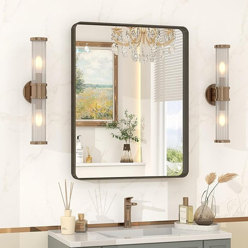 22x30 Inch Bronze Framed Bathroom Mirror, Brushed Bronze Metal Vanity Mirror by VANLIOBathroomMirror