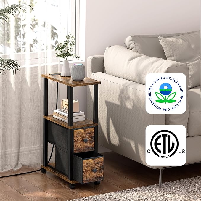 TUTOTAK Small Narrow End Tables, LED Side Tables - Image 5