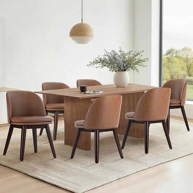 Wooden Dining Chairs Set of 2, Faux Leather Upholstered Modern Dining Room - Image 7