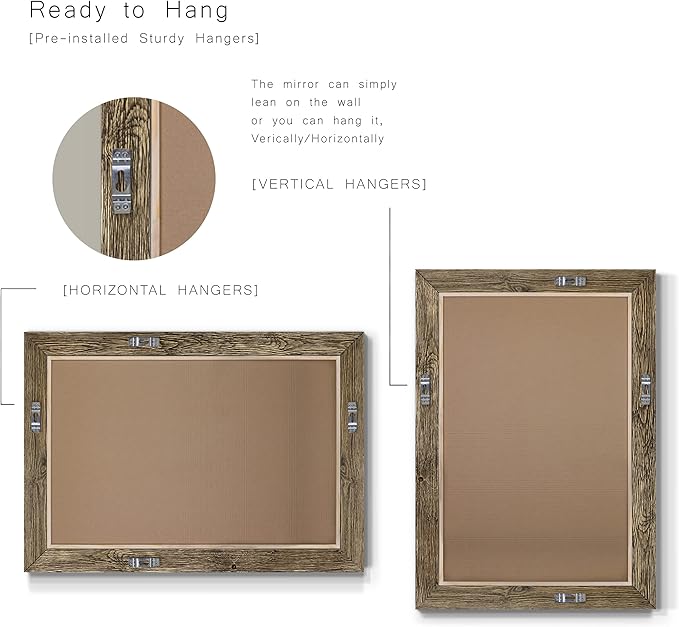 Walnut Vanity Mirror Rectangular Barnwood Framed Wall Mirror - Image 6