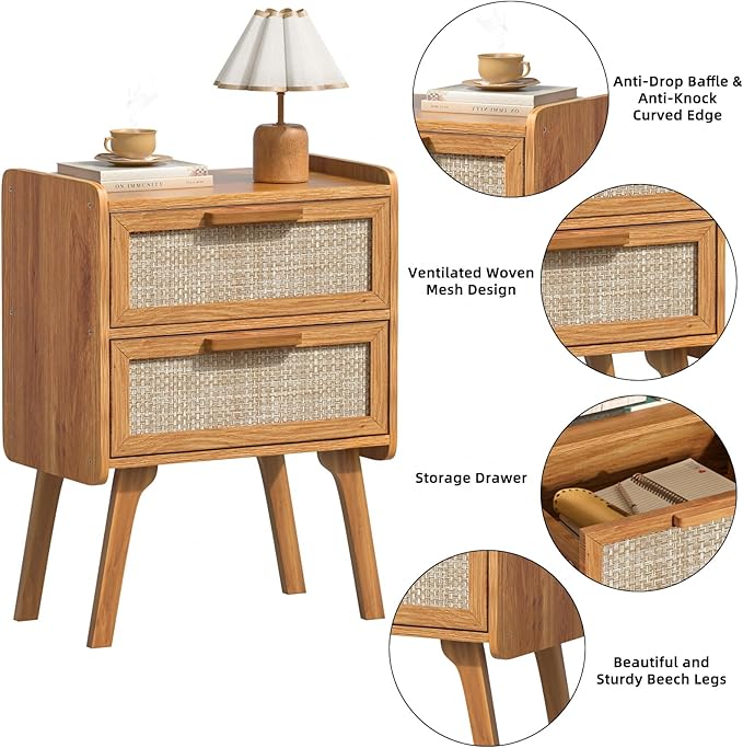 Lerliuo Rattan Nightstand, Boho Night Stand - Image 9