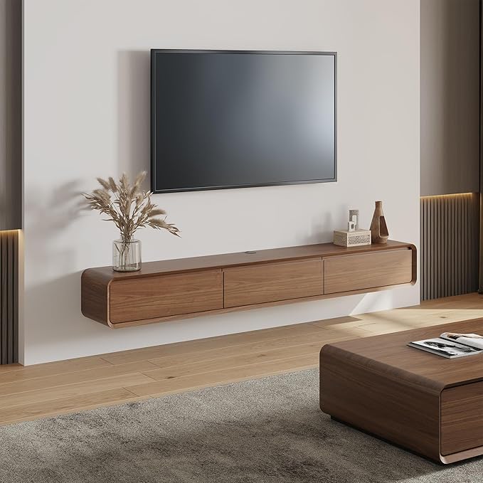 Fully-Assembled Minimalist Floating TV Stand, Modern Wall-Mounted Entertainment by POVISON