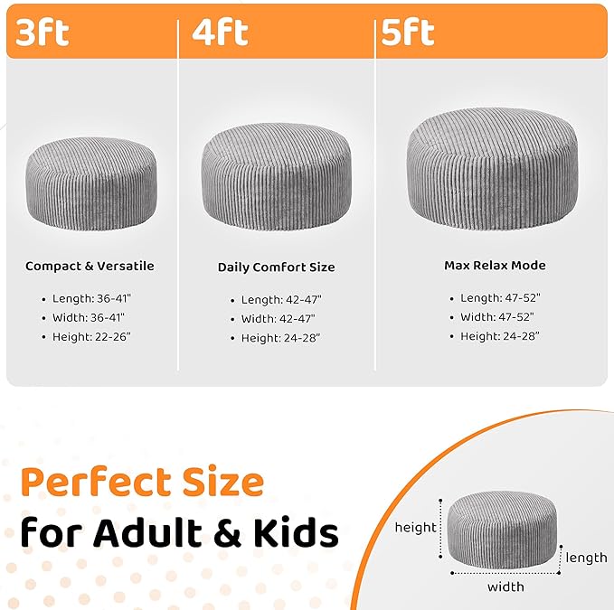 HABUTWAY 4FT Bean Bag Chair, Memory Foam Beanbag Chair - Image 2