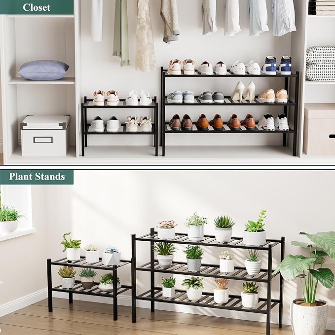 Smiry Shoe Rack, 2 Tier Small Bamboo Shoe Organizer, Stackable Free Standing - Image 7