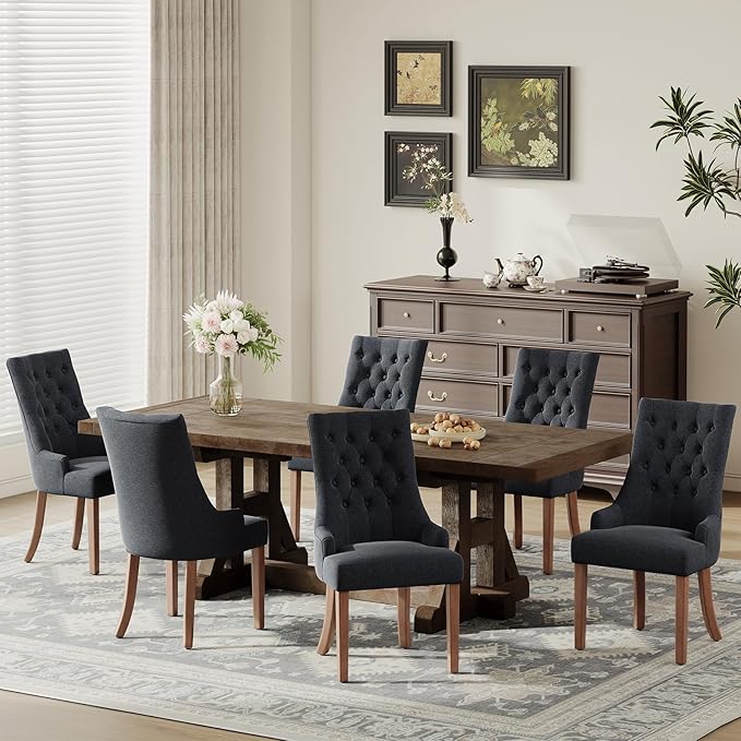 COLAMY Wingback Upholstered Side Dining Room Chairs Set of 2, Fabric Dining - Image 8