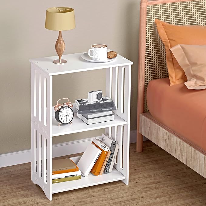 3-Tier End Table Nightstand White, Narrow Side Table - Image 2