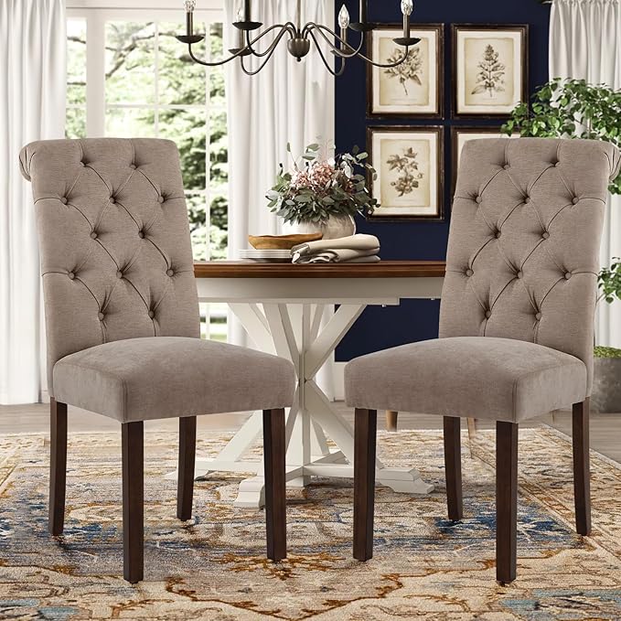 COLAMY Button Tufted Dining Chairs Set of 2, Parsons Upholstered Fabric Dining by COLAMYINC
