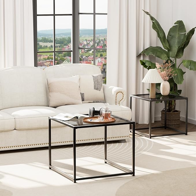 Garden 4 you Coffee Table Set of 2, Modern Glass Nesting Table, Metal Frame - Image 6