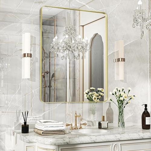28×36 Gold Bathroom Mirror, Rectangular Bathroom Vanity Mirror by FunMemories