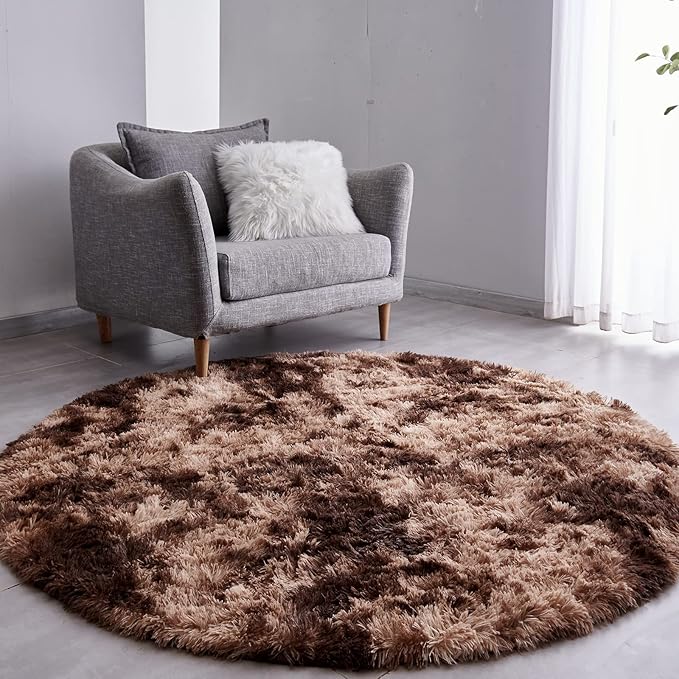 FJZFING Tie-Dyed Coffee Round Rug Ultra-Soft Plush Modern 6x6 Circle Area Rug by FJZFING