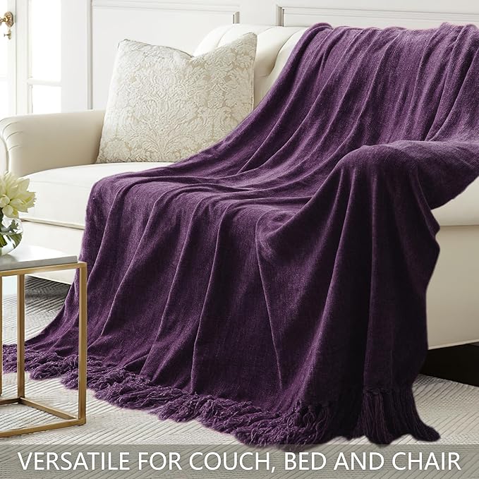 Chenille Throw Blanket for Couch 60"X 80" Twin, Soft Cozy Throws - Image 4