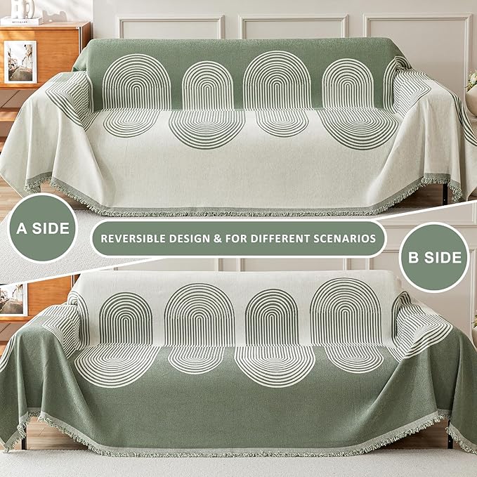 STACYPIK Green Geometric Couch Cover Boho Sofa Cover - Image 2