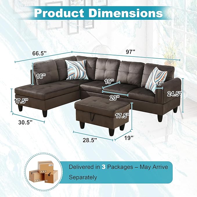 97" Oversized Sectional Couch, L Shaped Couch - Image 6
