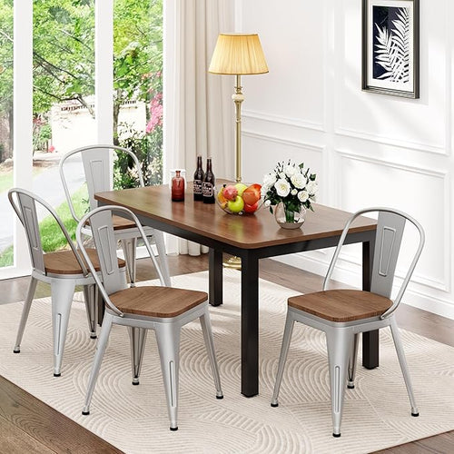 18 Inch Metal Dining Chairs, Arlunar Farmhouse Chairs Set of 4 Black Dining by ArlunarHome