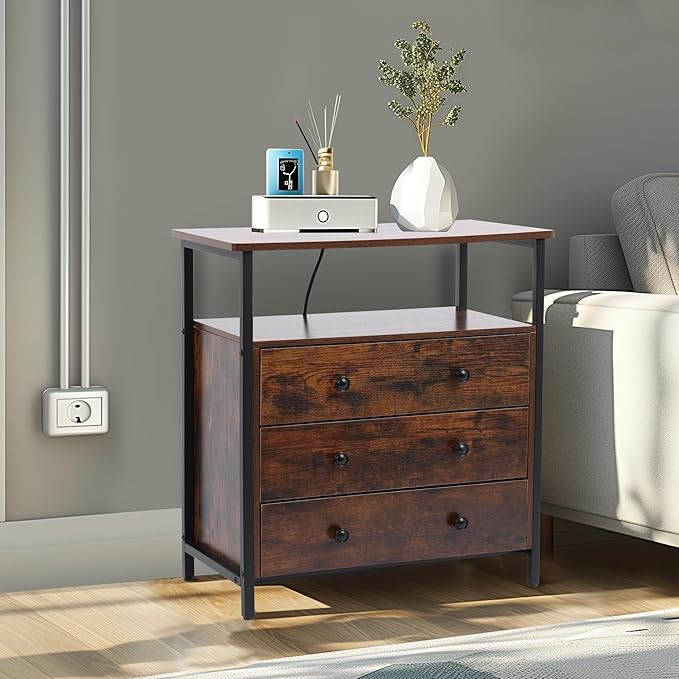 3 Wooden Drawers Night Stand, 27 Inch Wide Nightstand - Image 8