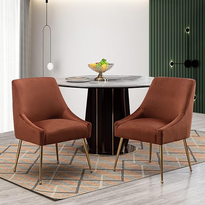 Modern Velvet Dining Chairs Set of 2, Contemporary Upholstered Furniture - Image 2