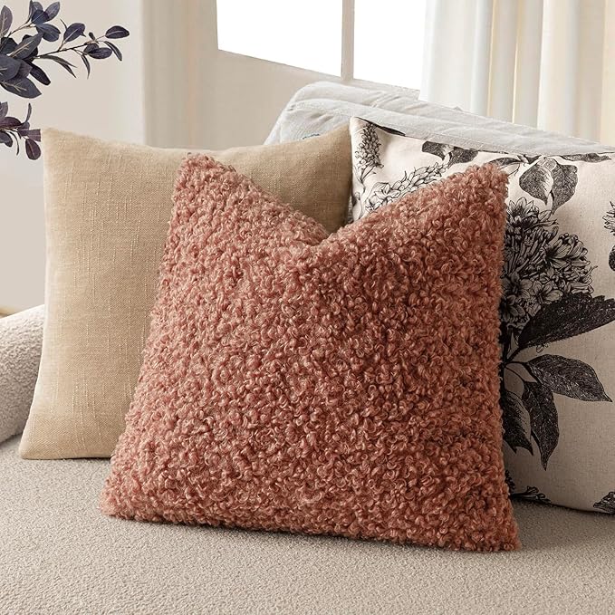 Foindtower 2 Pieces 20x20 Inch Dusty Pink, Faux Fur Throw Pillow Cover Accent - Image 5