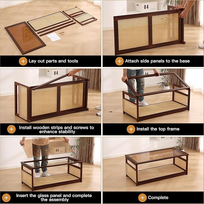 Welnow Rattan Coffee Table for Living Room, Modern 2-Tier Rectangle Center Table - Image 8