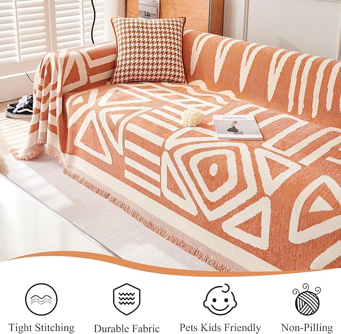 STACYPIK Thick Warm Orange Sofa Cover Armchair Slipcover Boho Geometric Couch - Image 7
