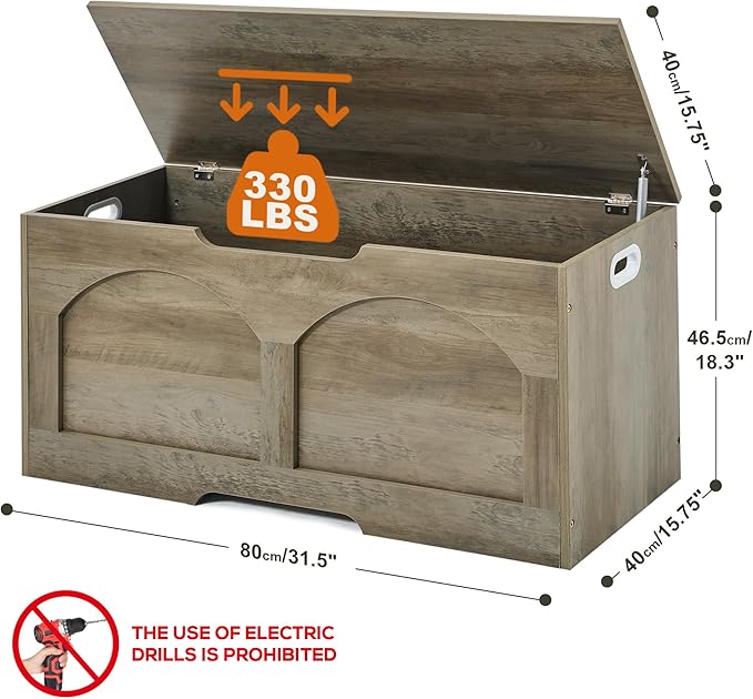 Storage Chest Bench, 31.5" Retro Storage Trunk Chest, Entryway Bench Supports - Image 4