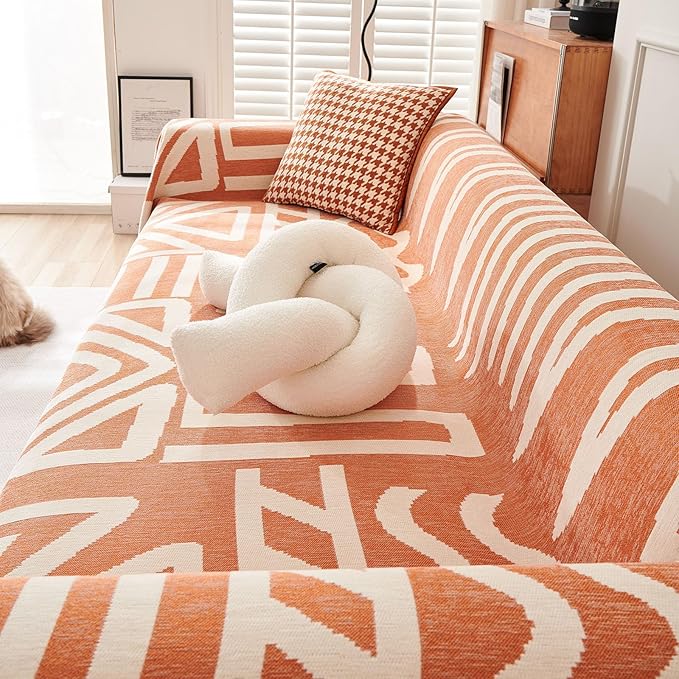 STACYPIK Geometric Orange Sofa Cover - Image 9