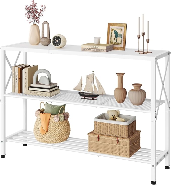 Hoctieon White Industrial Console Table, 3 Tier Entryway Tables, Hallway Desk - Image 9