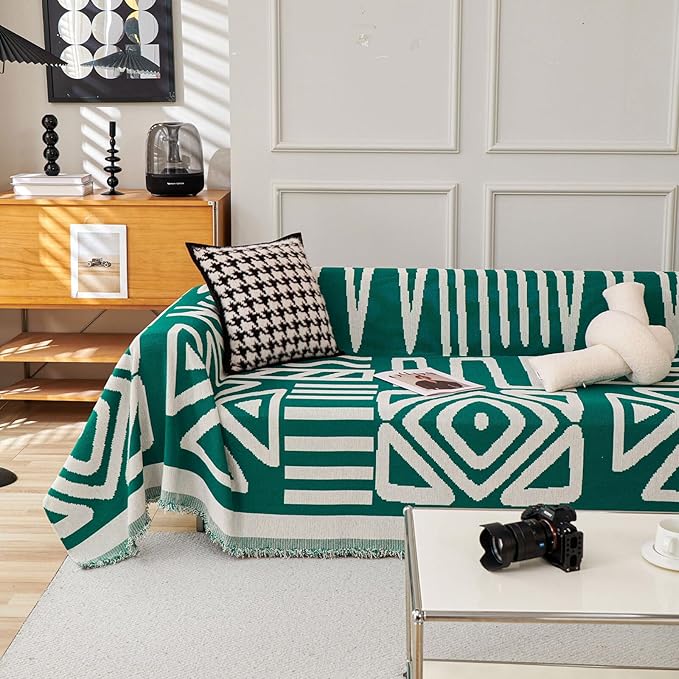 HANDONTIME Dark Green Couch Cover Boho Sofa Covers Washable Forest Green Dog by HANDONTIME