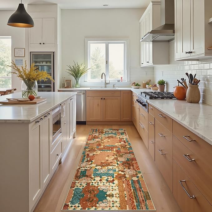 GENIMO Floral Runner Rug 2X6, Machine Washable Non Slip Vintage Patchwork - Image 3
